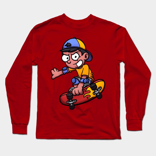 Cool Teenage Boy Skateboarding Long Sleeve T-Shirt by TheMaskedTooner